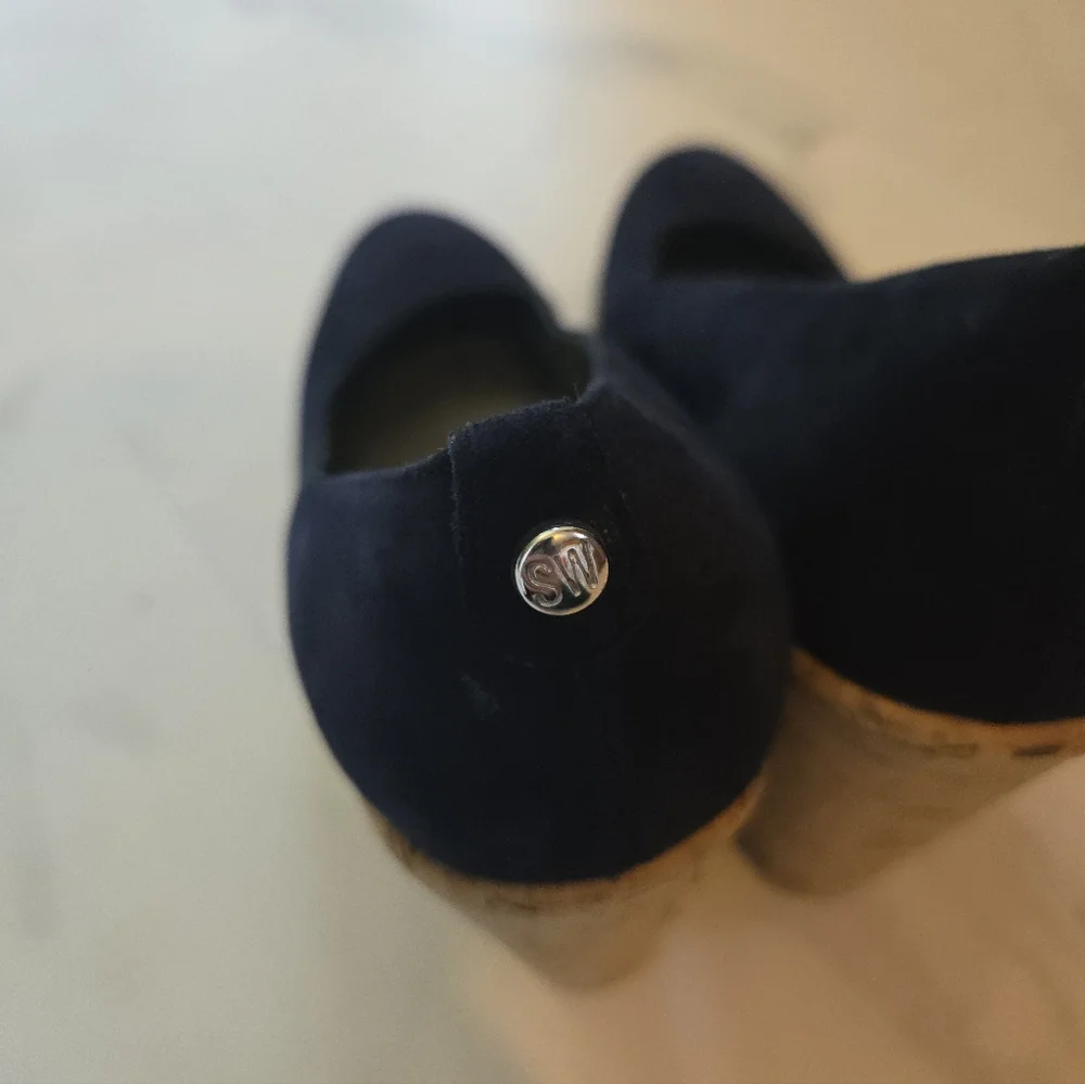 Stuart Weitzman Dark Blue High Heel Corkswoon Wedge Size 9.5 - Picture 6 of 10